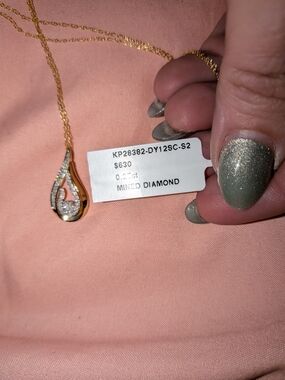 Sterling Silver Gold-plated Teardrop Diamond Pendant Necklace - Gold
